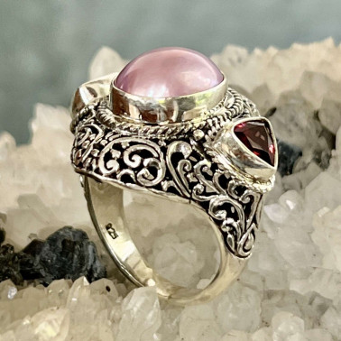RR 15651 PPL-(HANDMADE 925 BALI STERLING SILVER FILIGREE RINGS WITH PINK MABE PEARL)